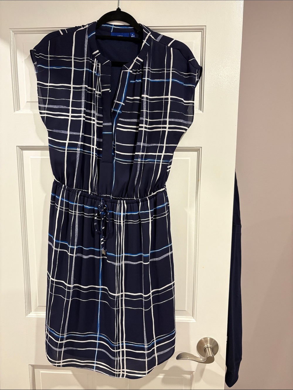 Apt. 9 Navy and White Plaid Drawstring Waist Mini Dress